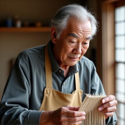 熟練の職人、山本健司が伝統的な漁網を丁寧に織る姿