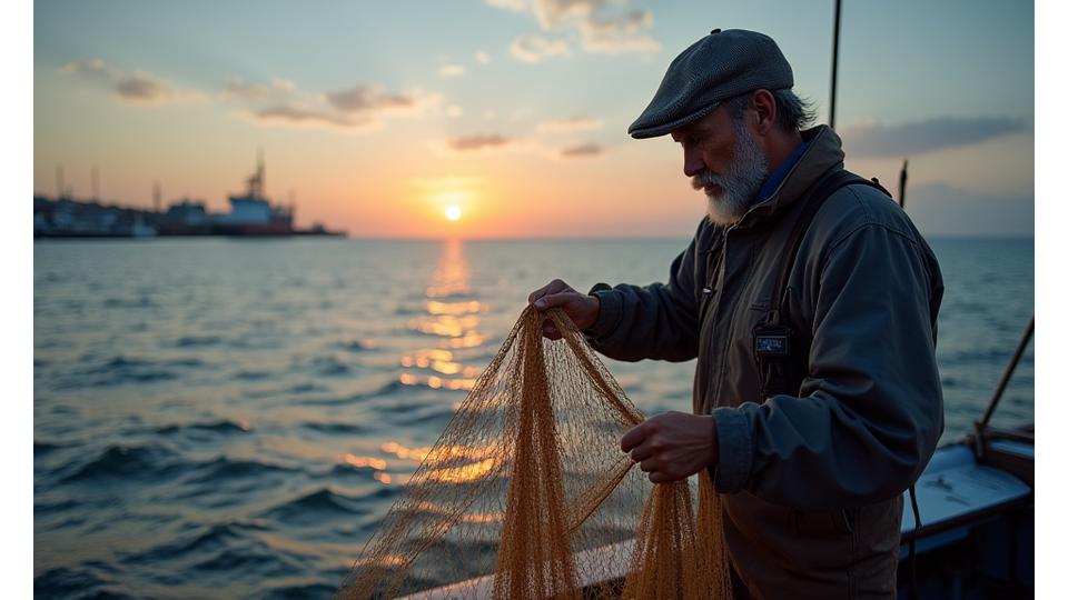 サステナブル漁業協同組合の船に積まれた新しい生分解性漁網