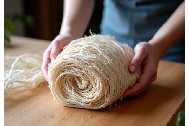 丁寧に梱包され出荷を待つ漁網、またはメンテナンス中の網