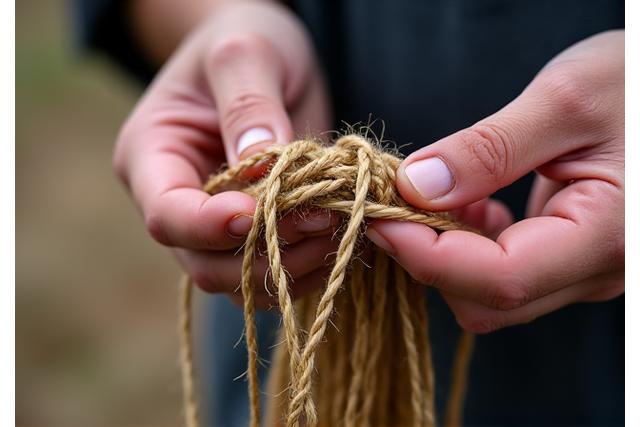 職人が網の結び目を正確に形成している様子