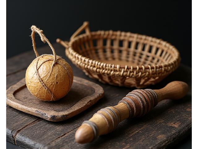 戦前の漁具セットが丁寧に保存修復された状態、錆や劣化が除去されている。