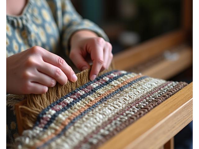 中級者向けのワークショップで複雑な模様を織る女性